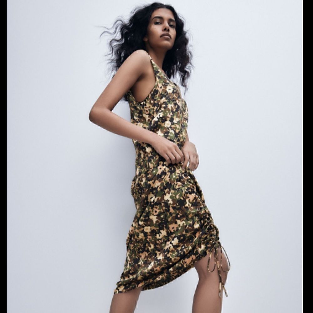 Zara Green Brown Camouflage Midi Dress